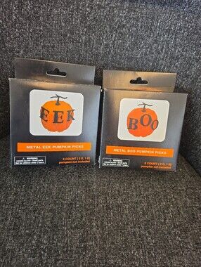 NIB Happy Halloween Metal Pumpkin Decorating Picks "EEK" & "BOO" Decorations